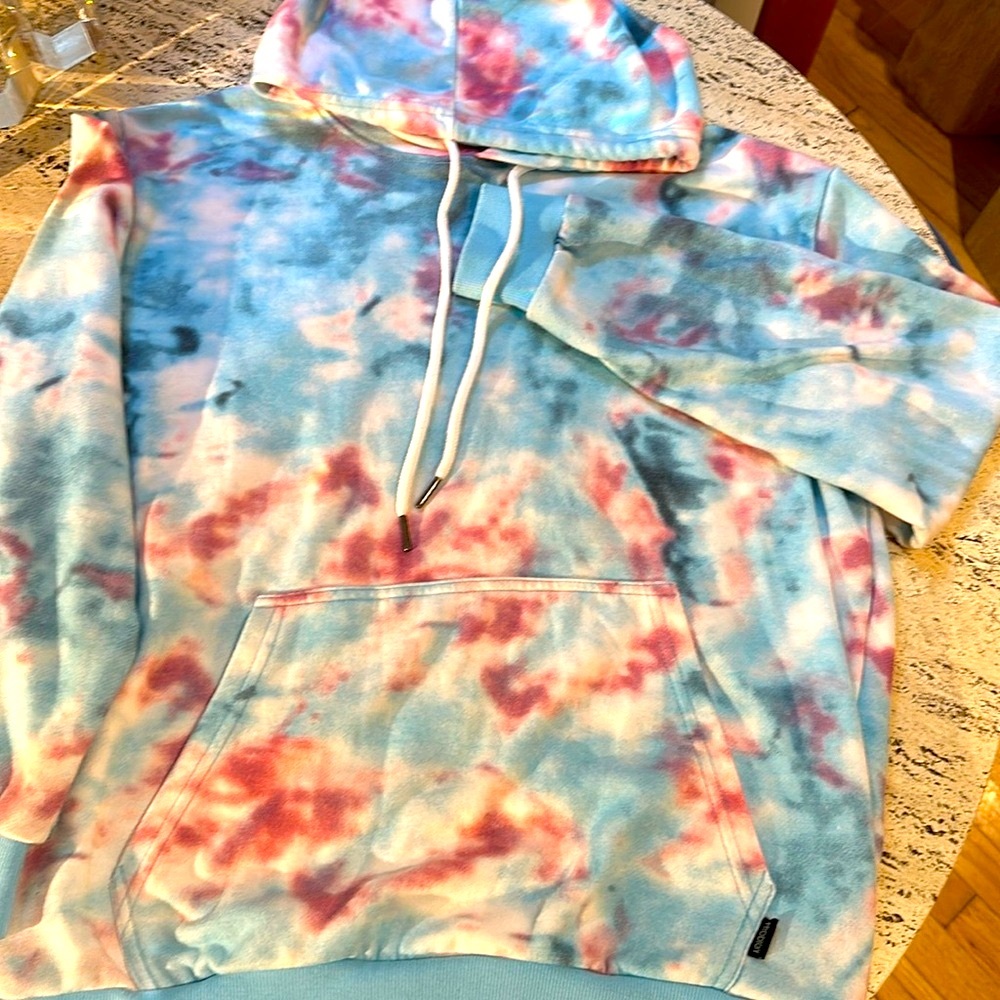 NEW Oversized Tie Dye Zip Up Pockets Hoodie (Men’s S Pink Blue)